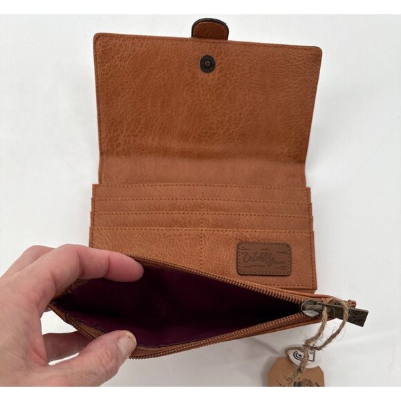Catchfly Womens Wallet Faux Leather Bifold RFID Brown With Buckle New - Picture 7 of 9